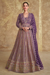 Pure Georgette Purple Exclusive Anarkali Dress With Heavy Embroidered & Heavy Dupatta